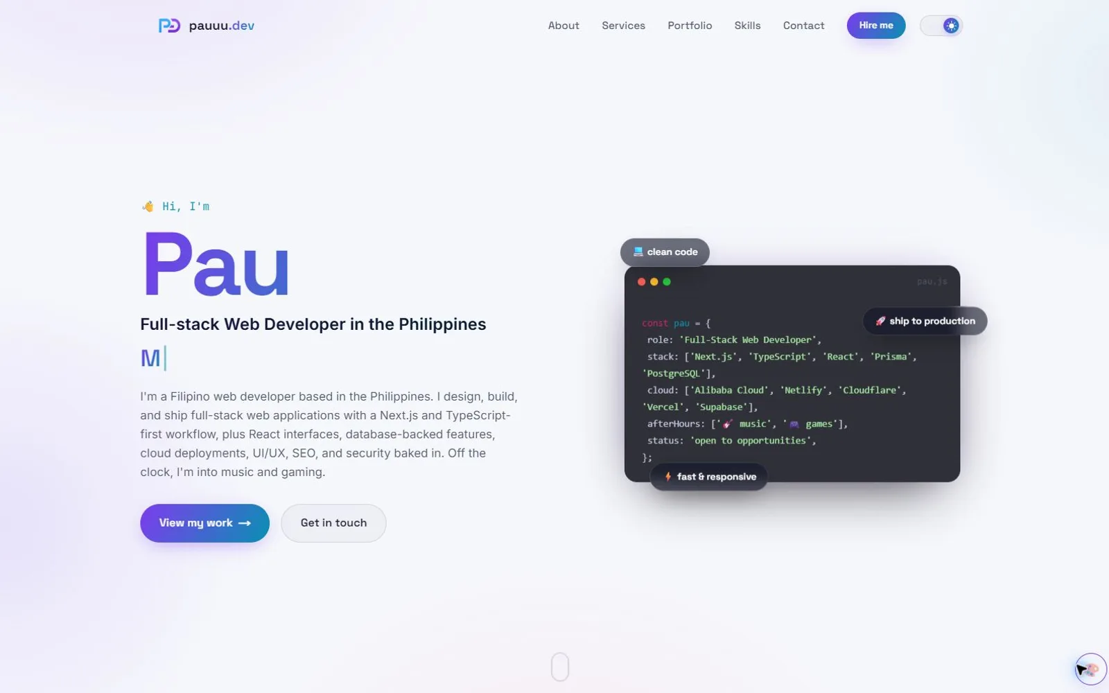 P-Devs portfolio homepage in the clean default style